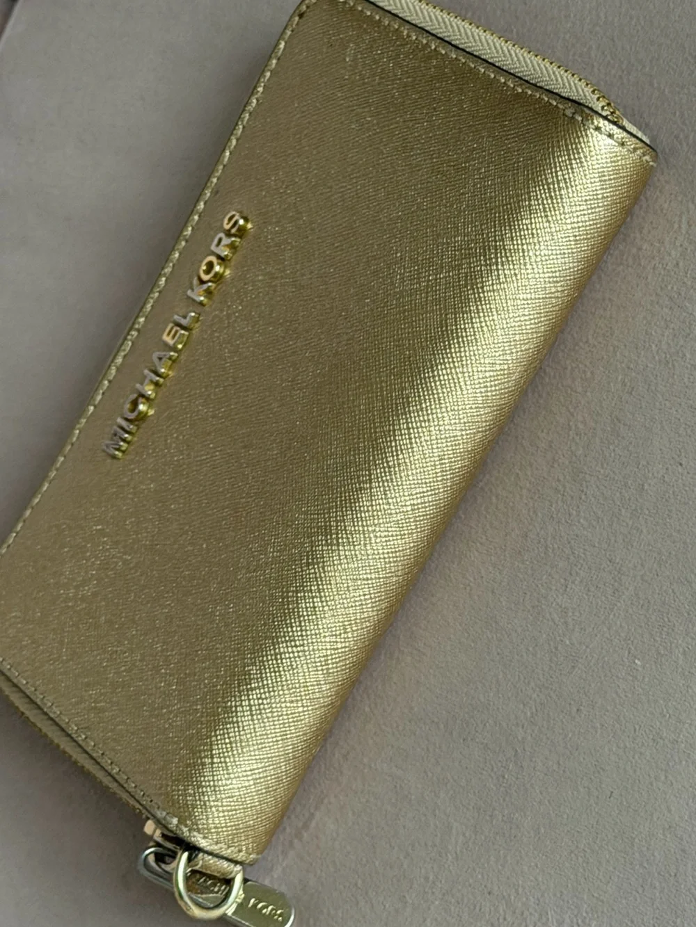 Michael Kors Gold Saffiano Zip Wallet